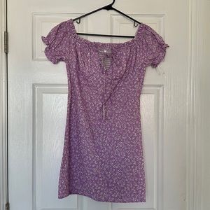 Lavender flower peasant top, off shoulder mini dress